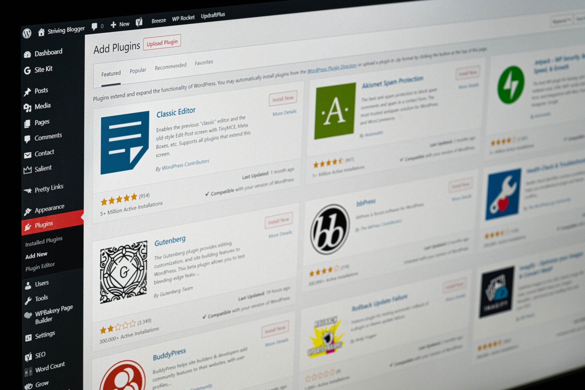 wordpress add new plugins page stockpack unsplash